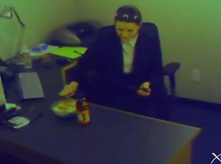Office chick plays with pussy instead of eating
