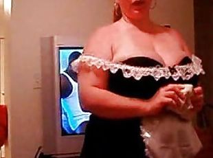 BBW shows off French maid outfit and sucks cock