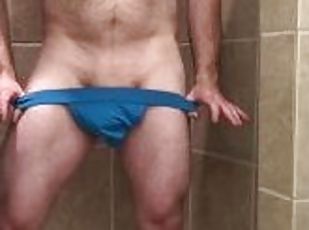 Solo Male Stripping and Shower Masturbation