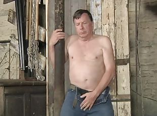 Fat daddy jerks his mature meat
