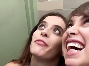 Riley Reid and hot Abbie Maley share one lucky stranger in the bathroom