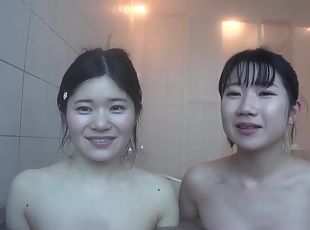 Adorable first time Japanese lesbians private vacation video
