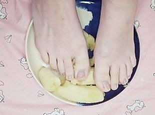 amateur, pies, fetichista, a-solas, pequeña, banana, dedos-de-los-pies