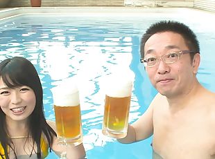 asiático, cuatro-patas, borracha, orgasmo, mamada, hardcore, japonés, pareja, natural, piscina