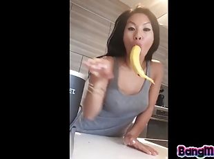 aasialainen, isot-tissit, masturbaatio, orgasmi, amatööri, typykät, milf, kiimainen, soolo, banaani