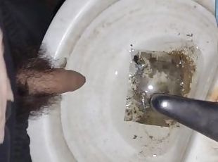 Hairy cock man pissing in old dirty sink