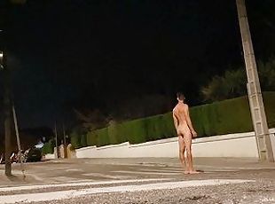 Risky naked walk around the city at night