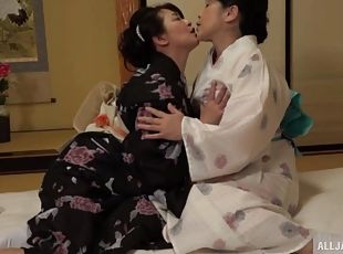 Impeccable lesbian oral fun between two matures from Japan