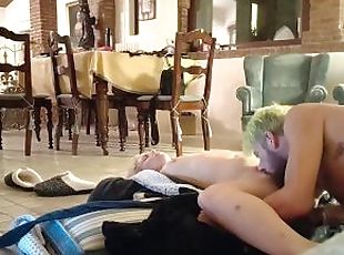 Eating pussy and fucking in front of a fireplace