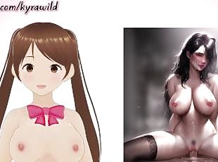 masturbation, orgasme, ejaculation, anime, hentai, brunette, femme-dominatrice
