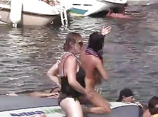 Lesbians have sex to entertain boat party guys