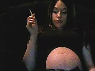 grávida, adolescente, mãe, fetiche, sozinho, fumando