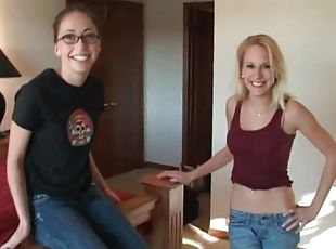 Glasses girl and blonde suck a dick in POV