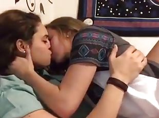 lesbiana, adolescente, besando, impresionante