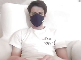 Sexy boy masturbating with a black mask and cum with a very long and hard dick
