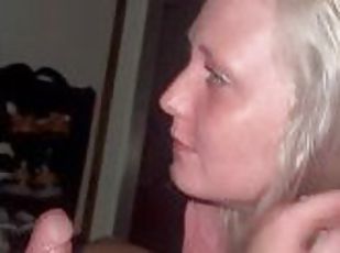 Blonde girl likes to swallow cum. Blowjob homemade video
