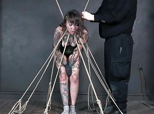 Chubby submissive inked babe Felicia Fisher tortured in bondage hard