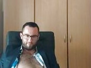 Suited Horny Boss Jerks Off His Monster Cock After Hard Day # Would you like to be my employee ?