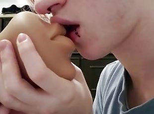 Steamy teen makeout session with sex doll