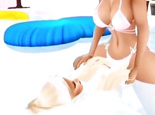 bikini babes play in barbie pool