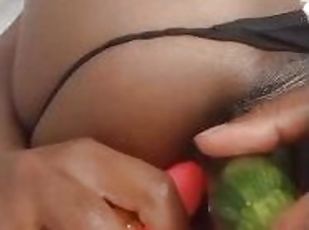 Double penetration with dildo and cucumber (part 1)