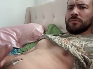 Beefy stud shows his thick cock and cum