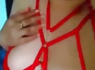 Sexy red dressed dancing
