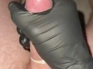 Latex glove quickie in condom before bed 4K