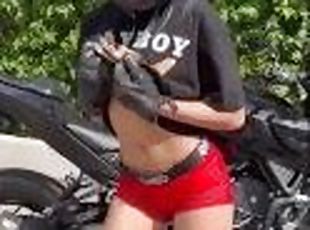 Sexy Motorcycle Babe Rides Like A Pro