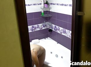 kąpiel, amatorskie, kamerka-internetowa, prysznic, solo, brunetka
