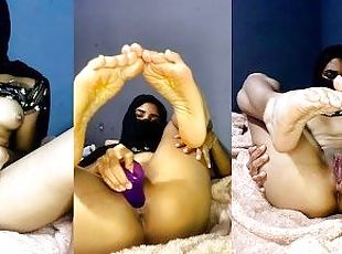 masturbation, kvinnligt-sprut, tonåring, arabisk, fötter, ritt, dildo, små-bröst