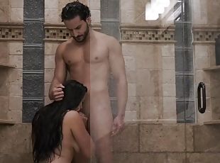 mandi, payudara-besar, gambarvideo-porno-secara-eksplisit-dan-intens, latina, suami, bokong, mandi-shower