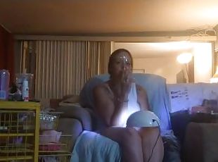 Roommate masturbating to pretty girl in minidress painting her nails and watching tv