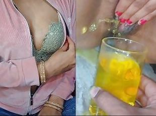Indian bhabhi fingering hot pussy and peeing in glass on neighbour demand and talking dirty in hindi