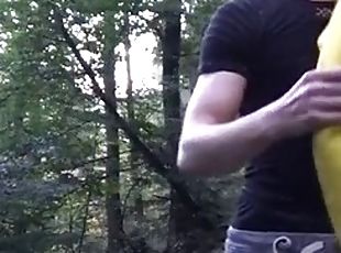 Naked German boy outdoor in the woods jerking off